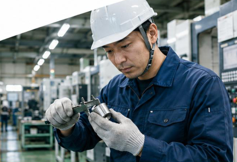 製造現場で部品を確認するスタッフ